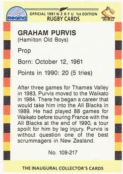 1991 Regina NZRFU 1st Edition #109 Graham Purvis Back